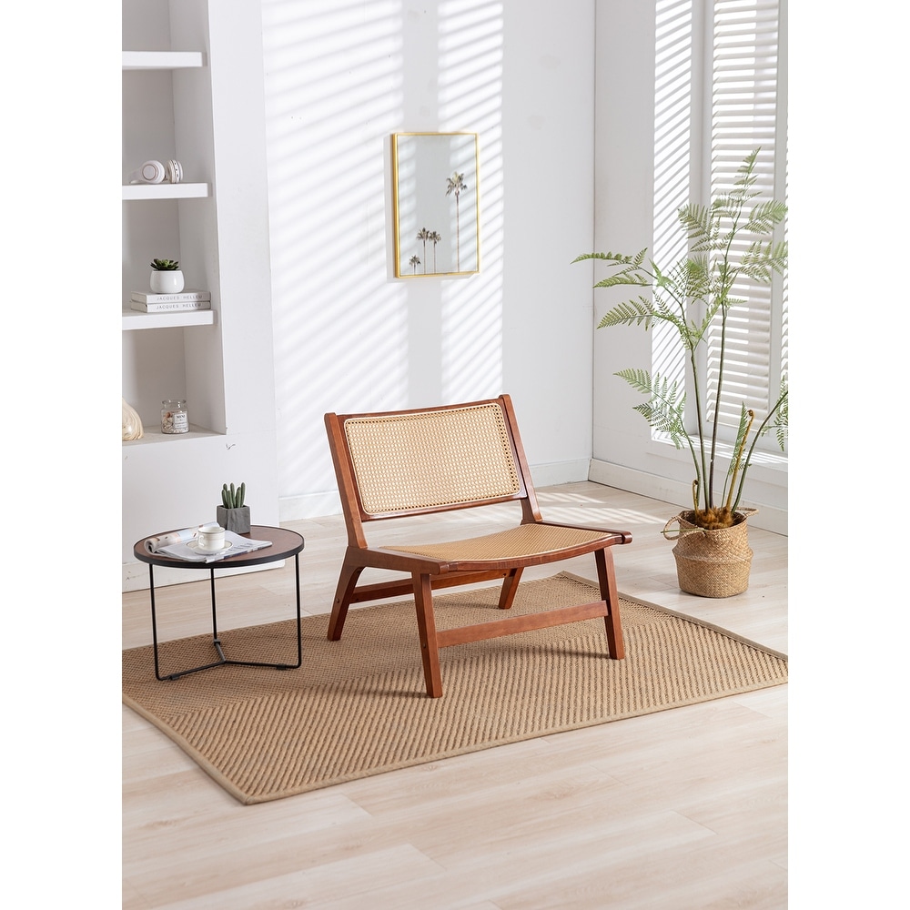 Solid Wood Frame Chair With White Wool Carpet