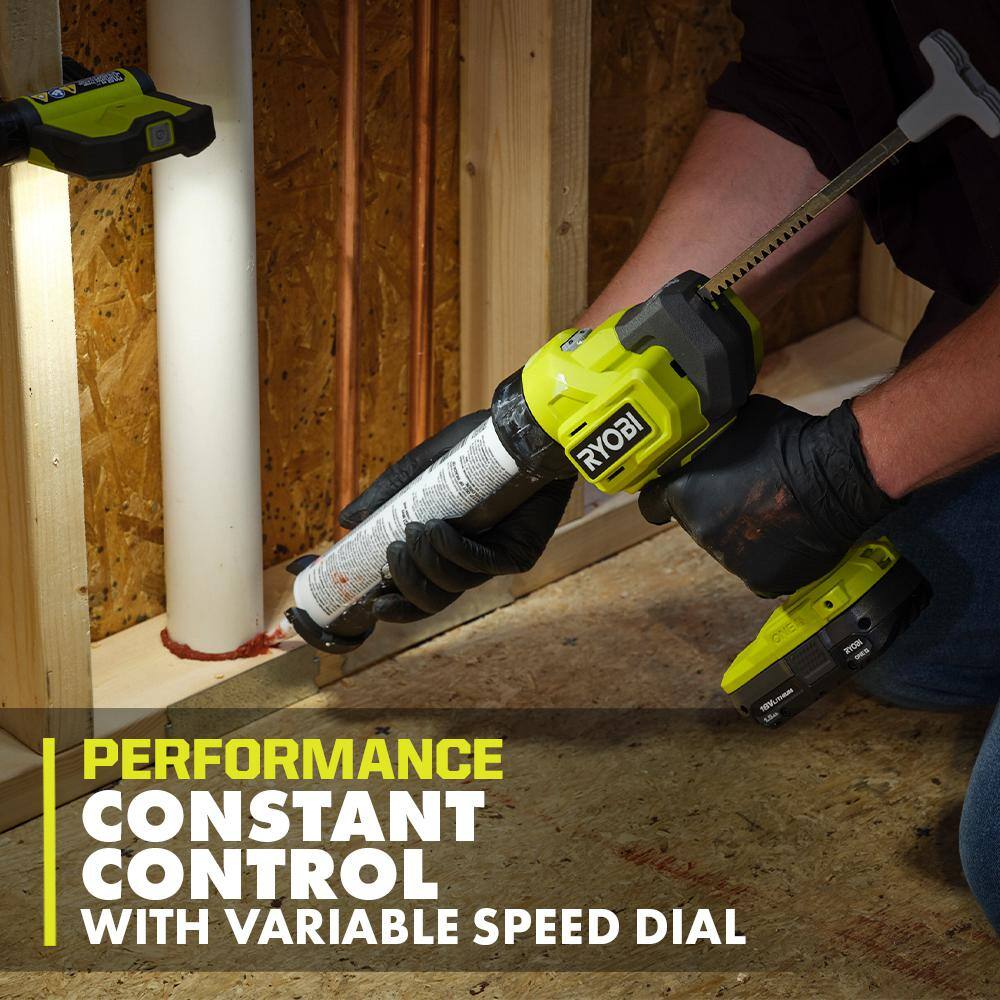 RYOBI ONE+ 18V Cordless 10 oz. Caulk  Adhesive Gun Kit with 1.5 Ah Battery and Charger with FREE 2.0 Ah Battery PCL901K1-PBP006