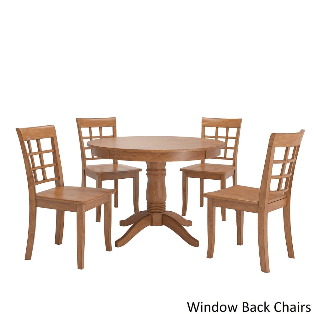 Wilmington II Round Pedestal Base Oak Finish 5 Piece Dining Set by iNSPIRE Q Classic