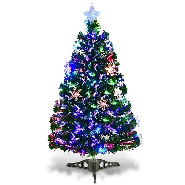 3Foot Fiber Optic Prelit Christmas Tree with Snowflakes and LED Lights