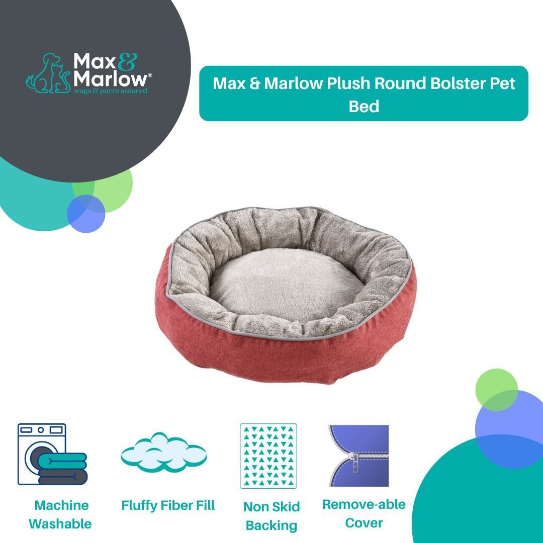 Max and Marlow Plush Round Bolster Cuddler Cat and Dog Bed