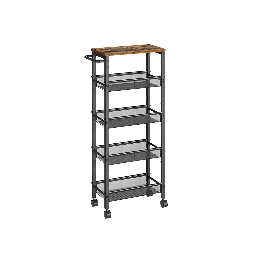 5 Tier Rolling Storage Cart Rustic 8.7 Inches Deep   8.7\