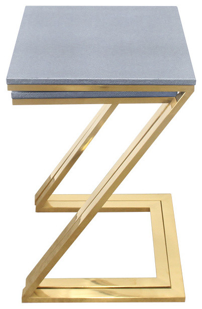 Walter Z Leg Nesting Tables  Faux Shagreen and Gold Metal  2 Piece Set   Contemporary   Coffee Table Sets   by Urbanest Living  Houzz