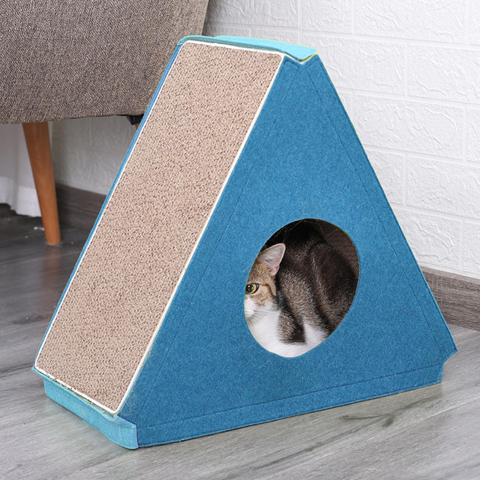 Triangle Cat Scratch Pad Lounge Bed Durable Pet Cat Toys Cat Scratching Board Cat Scratcher Cardboard for Exercise Prevents Furniture Damage ， Blue