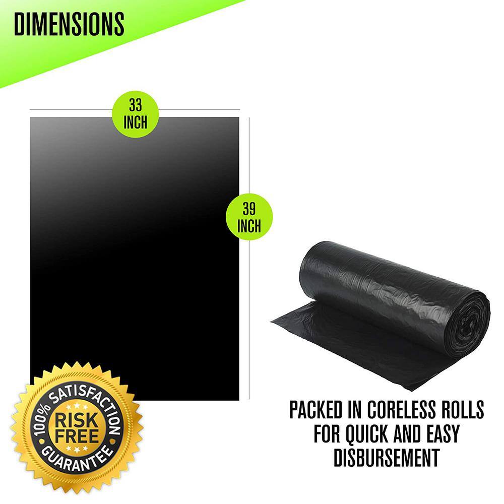 Aluf Plastics 33 in. x 39 in. 33 Gal. Black Trash Bags (Pack of 100) 1.5 mil (eq) for Industrial and Janitorial RL-3339XH