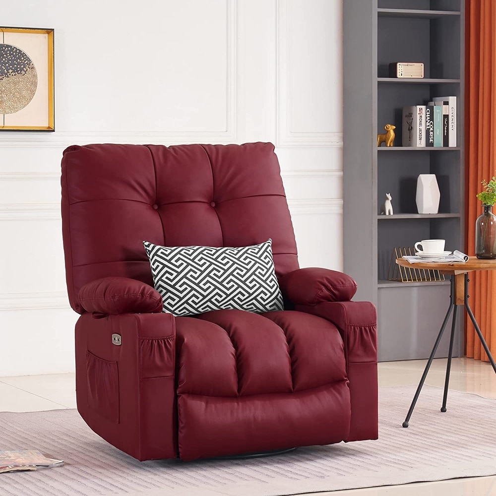 MCombo Large Power Swivel Glider Rocker Recliner Chair with Massage and Heat  Faux Leather 7748