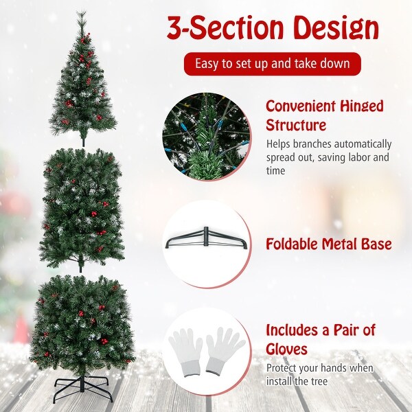 7 FT PreLit Artificial Hinged Slim Pencil Christmas Tree