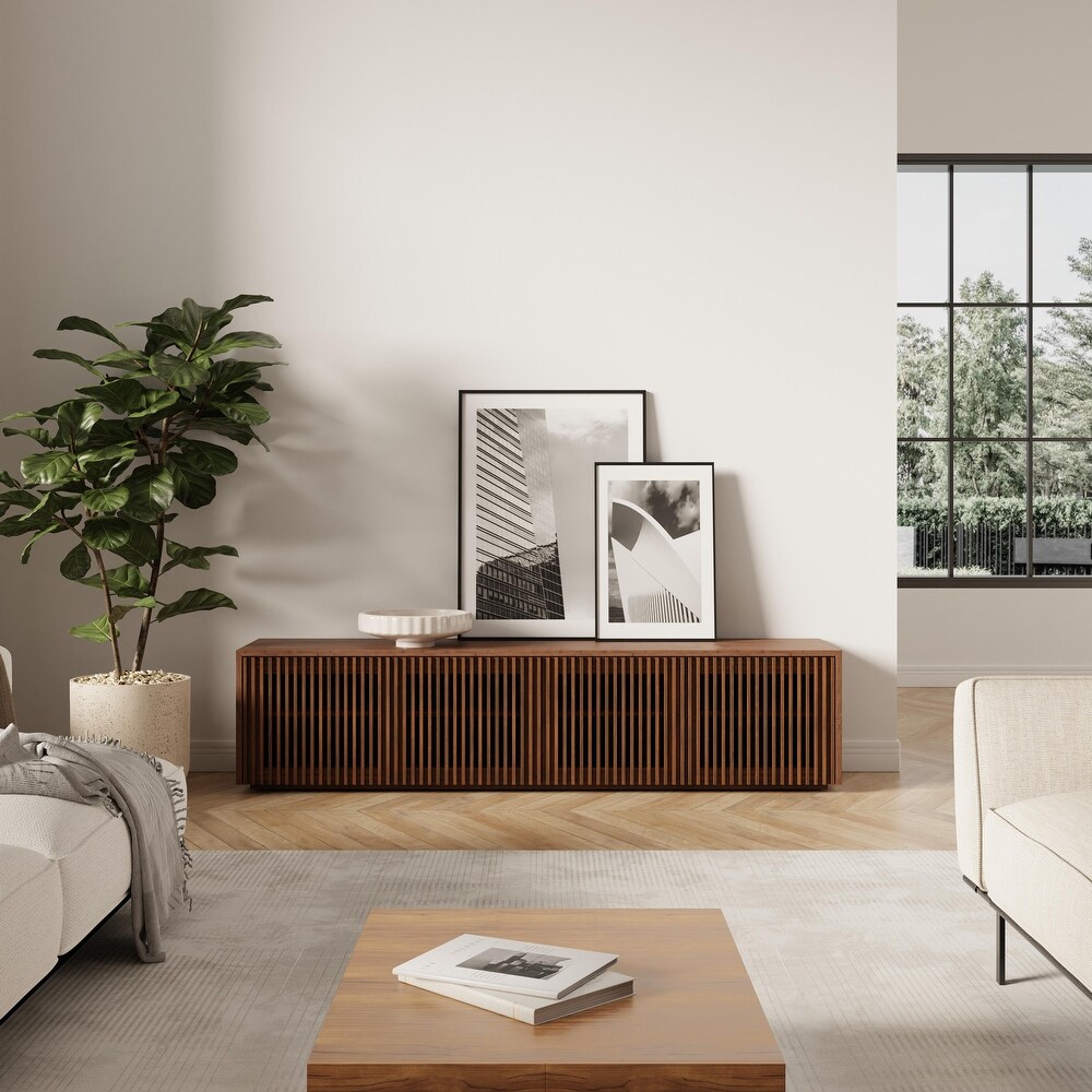 Mid Century Walnut Wood TV Stand with Doors