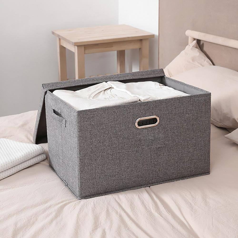 50 qt. Fabric Collapsible Storage Bin with Lid in Gray (3-Pack) bin-54L-gray3