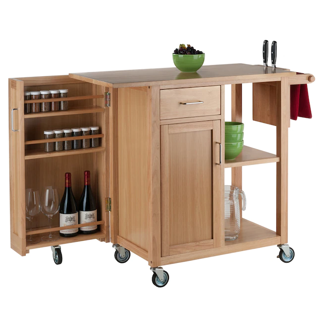 Winsome Wood 89443 Wood Base with Wood Top Rolling Kitchen Cart (18.98-in x 42.52-in x 35.63-in)