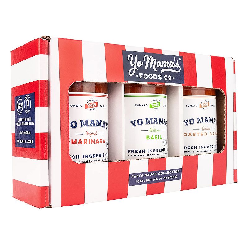 Yo Mama's Foods Gourmet Keto Gift Set and Care Package - Includes (1) Marinara Sauce (1) Tomato Basil and (1) Roasted Garlic - Low-Sugar， Carb， Sodium， Gluten-Free， and Fresh Ingredients - 3pack