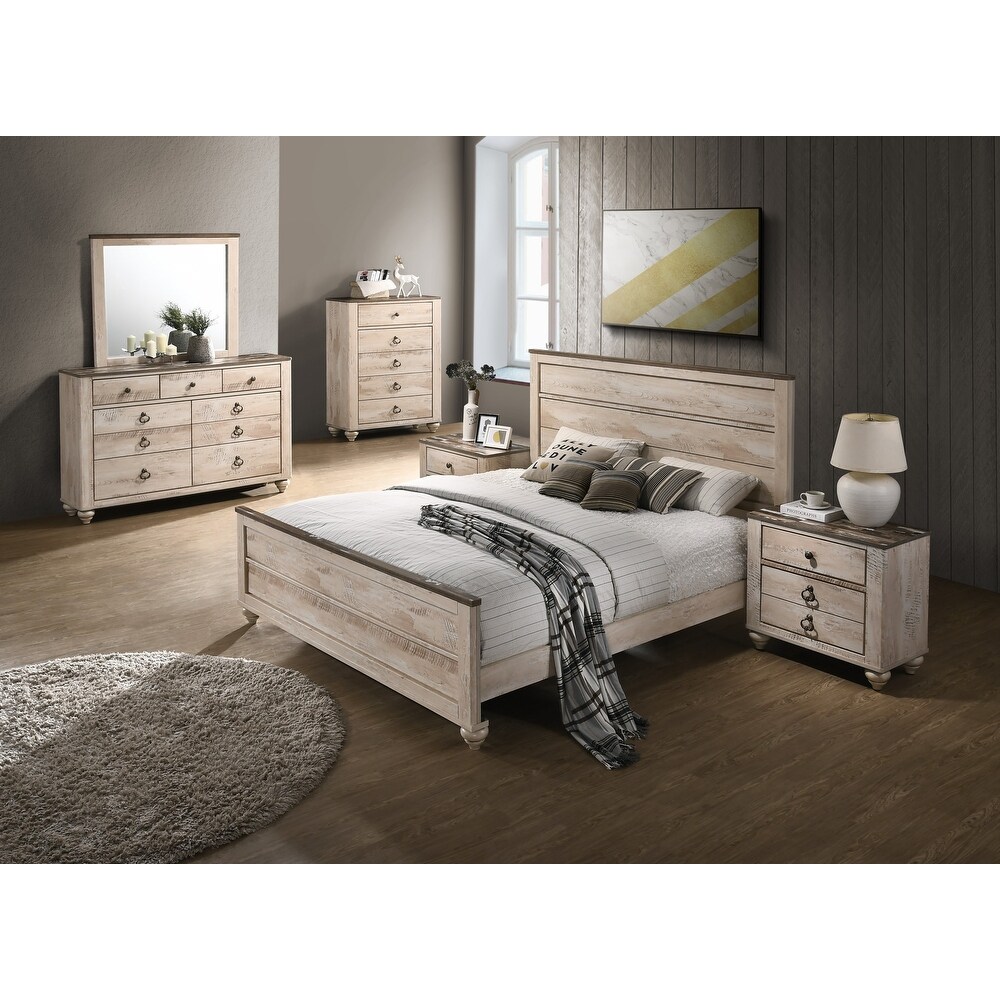 Roundhill Furniture Imerland Contemporary White Wash King 6 piece Bedroom Set