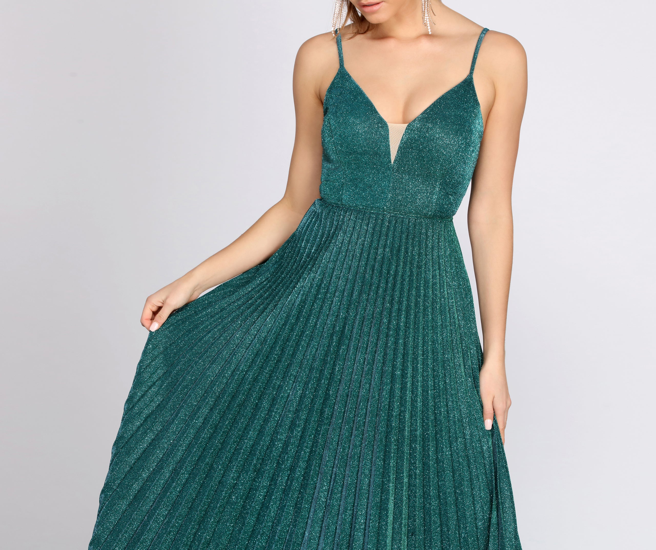 Aida Glitter Shine Pleated A-Line Dress