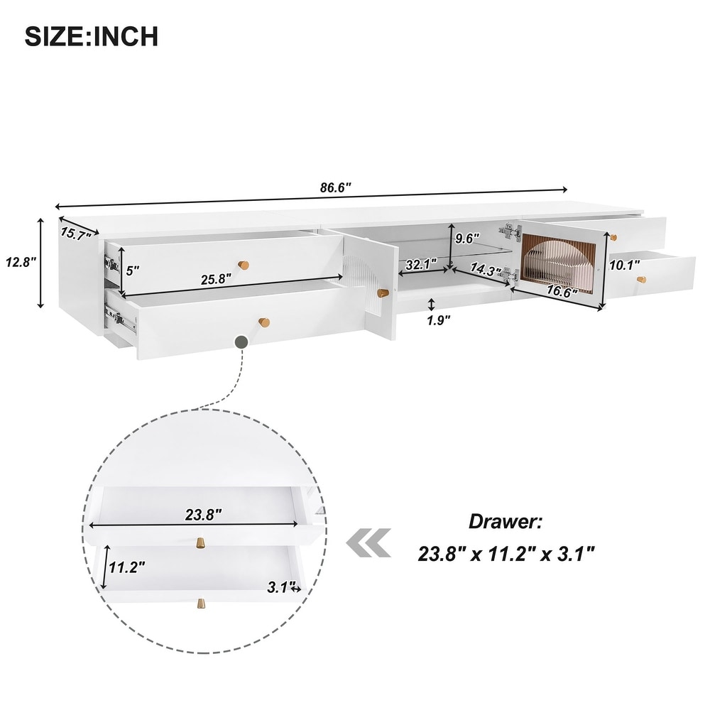 Contemporary 2 Glass Door TV Stand with 4 Drawers for TVs up to 90 Inches