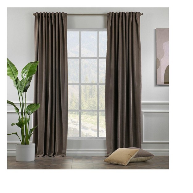 Towels Beyond Extra Long Room Darkening Faux Velvet Curtain Panels Set Of 2 Light Brown