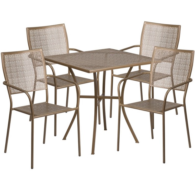 Square Indoor outdoor Steel Patio Table Set With 4 Square Back Chairs