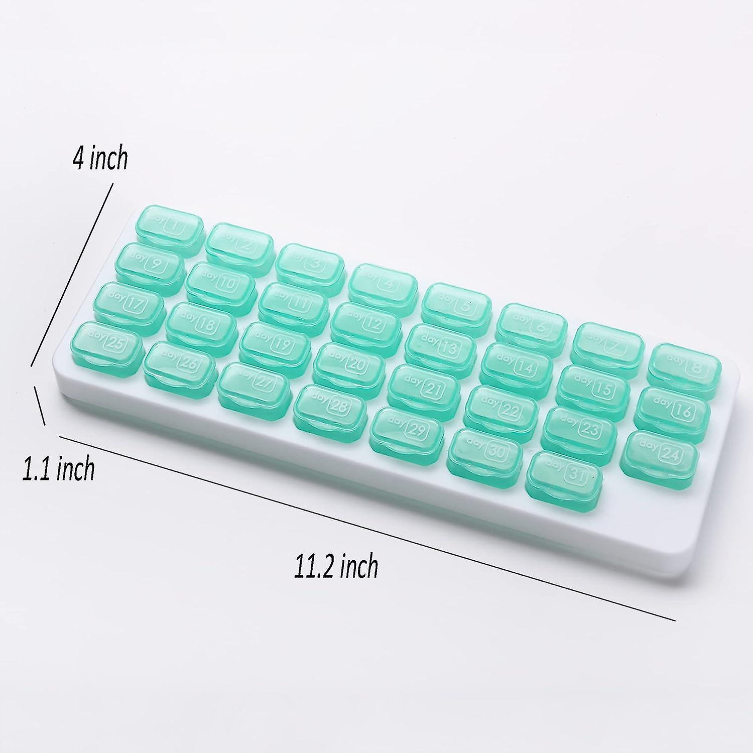 Monthly 31 Compartments Pill Organizer Day Pill Organizer For Medicine Vitamin Holder Container (green)