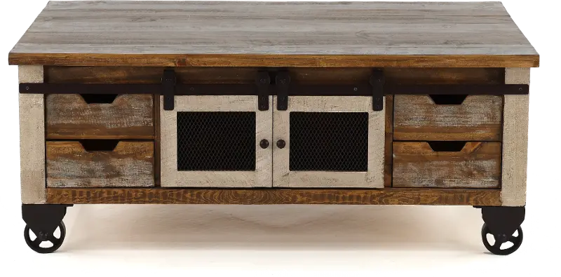 Antique Pine Rustic Pine Coffee Table with Iron Accents