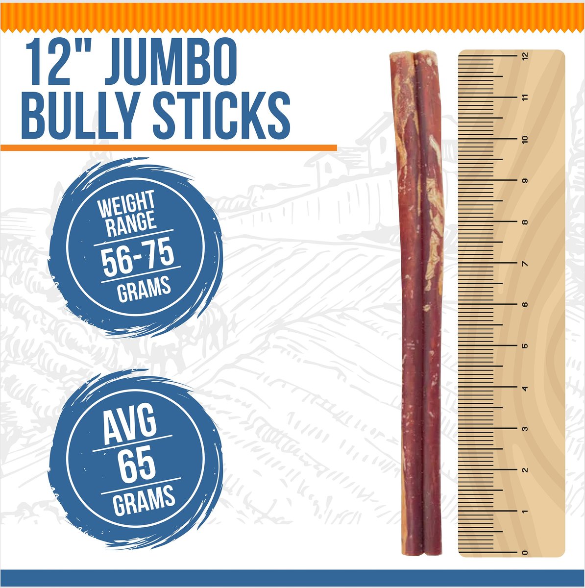 K9warehouse Jumbo 12-inch Bully Sticks Dog Treats