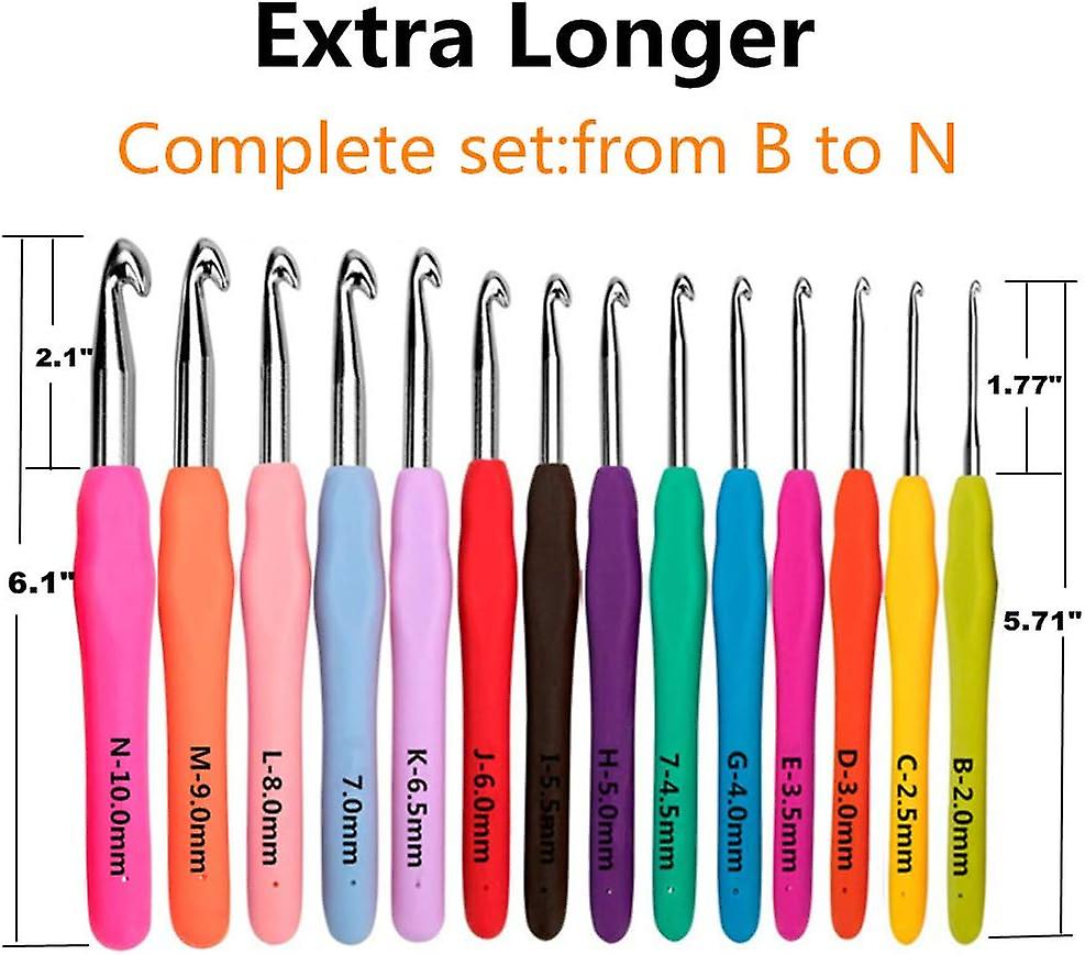 14 Sizes Crochet Hooks Set，2mm(b)-10mm(n) Ergonomic Crochet Hooks With Case For Arthritic Hands，extra Long Crochet Needles