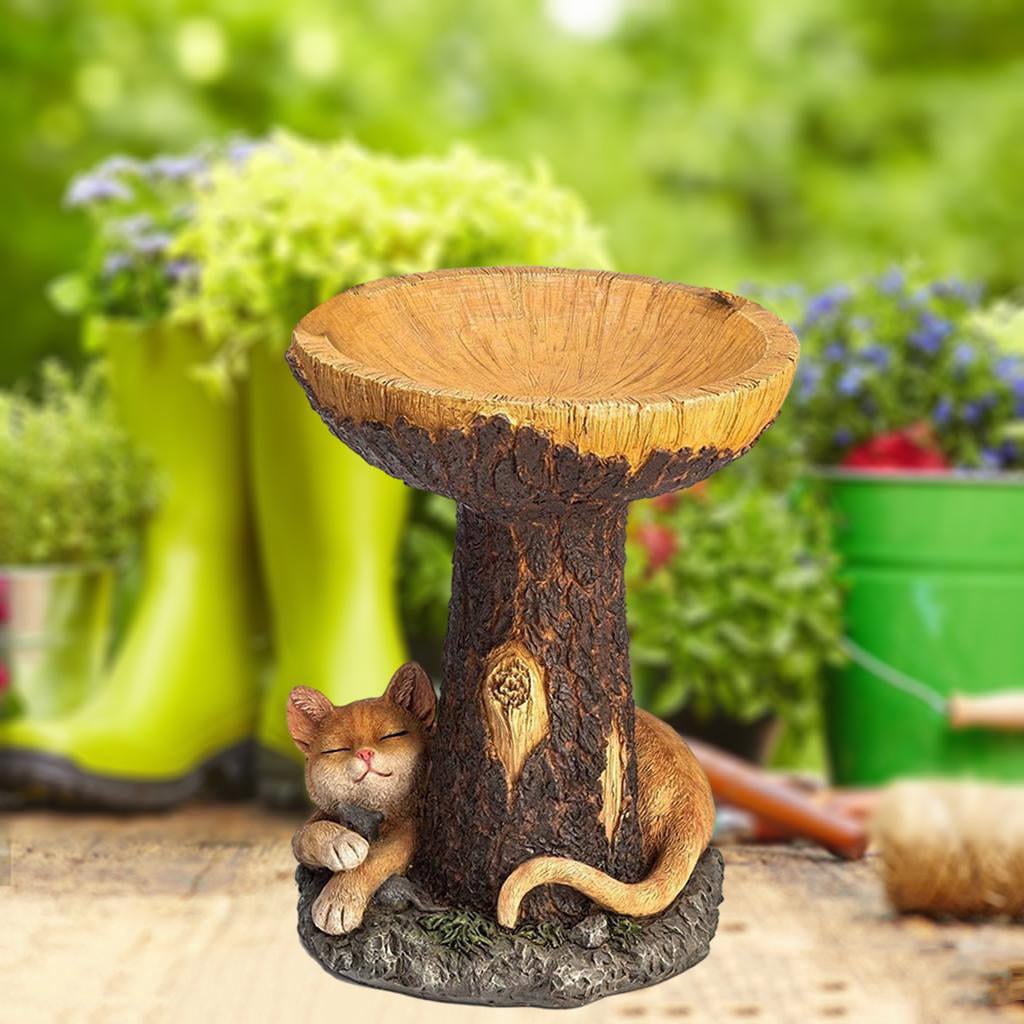 CUTICATE Bird Baths for Outdoors Resin Bird Bath Bowl with Pedestal Cat Trunk Statue Sculpture Ornament for Garden Yard Lawn Decor