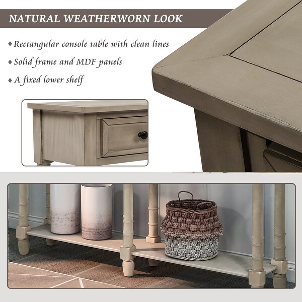 Console Table Sofa Table Easy Assembly with Two Storage Drawers and Bottom Shelf for Living Room， Entryway (Grey Wash)