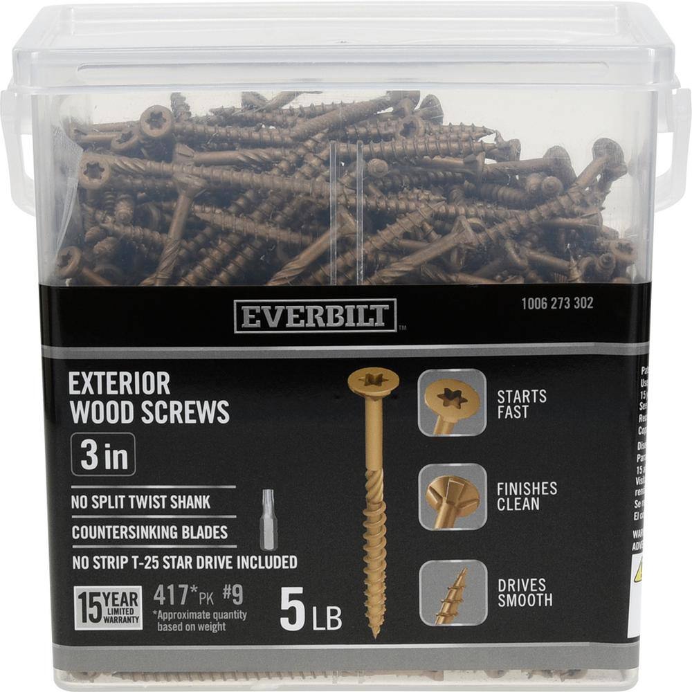 Everbilt #9 x 3 in. Star Drive Flat Head Exterior Wood Screws 5 lb.-Box (417-Piece) 117355