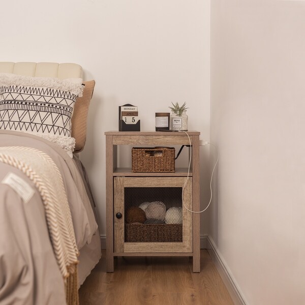 StorageWorks Farmhouse Nightstand with USB Ports and Power Outlets - - 36930591