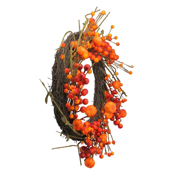 Northlight Red And Orange Fall Berry And Mini Pumpkin Artificial Thanksgiving Wreath 20 inch Unlit