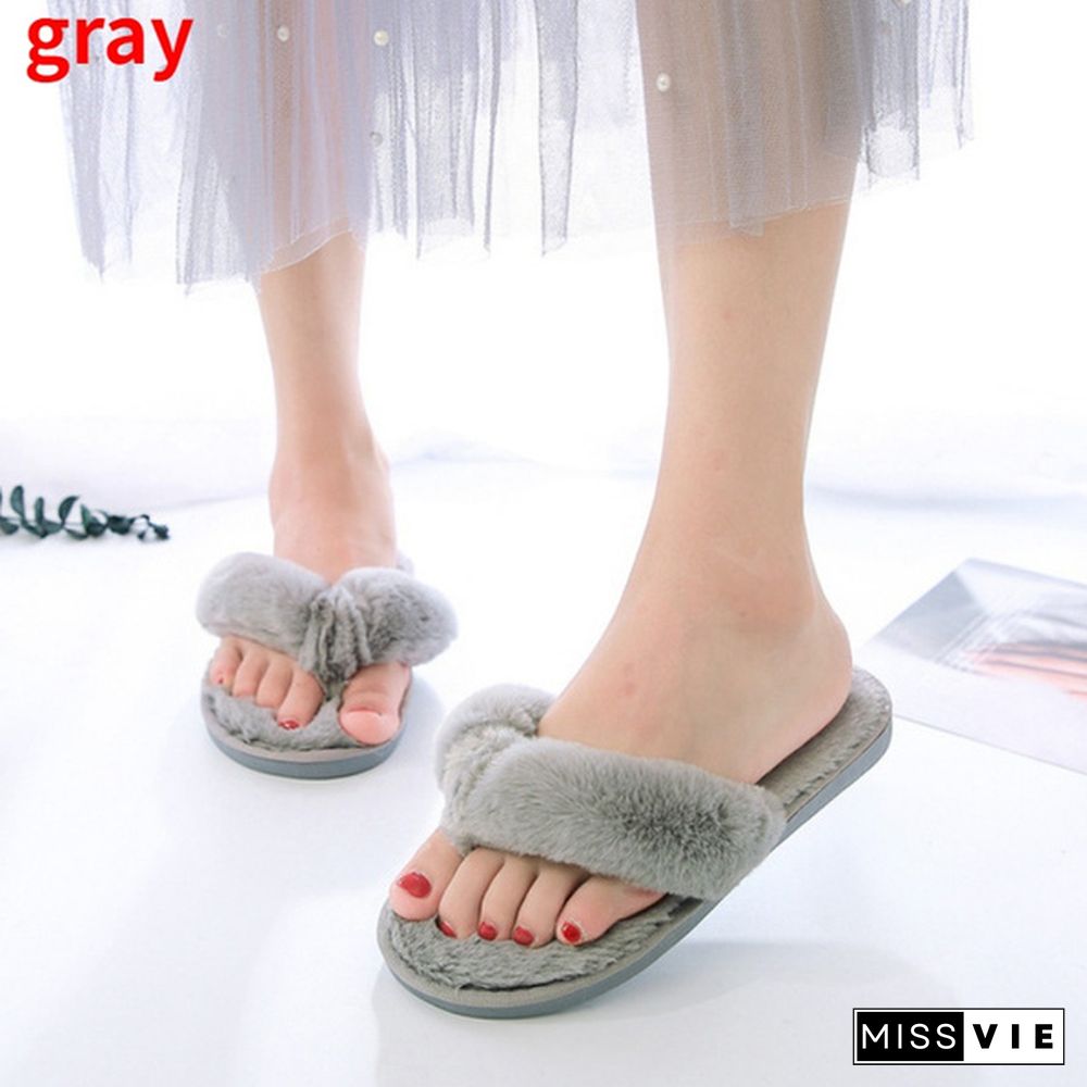 Fashion Fur Women Home Slippers Autumn Winter Warm Flat Ladies Shoes Slip On Plush Women Flip Flops Slides