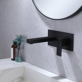 BWE Single-Handle Wall Mount Bathroom Faucet With Deck Plate in Matte Black A-93012-B