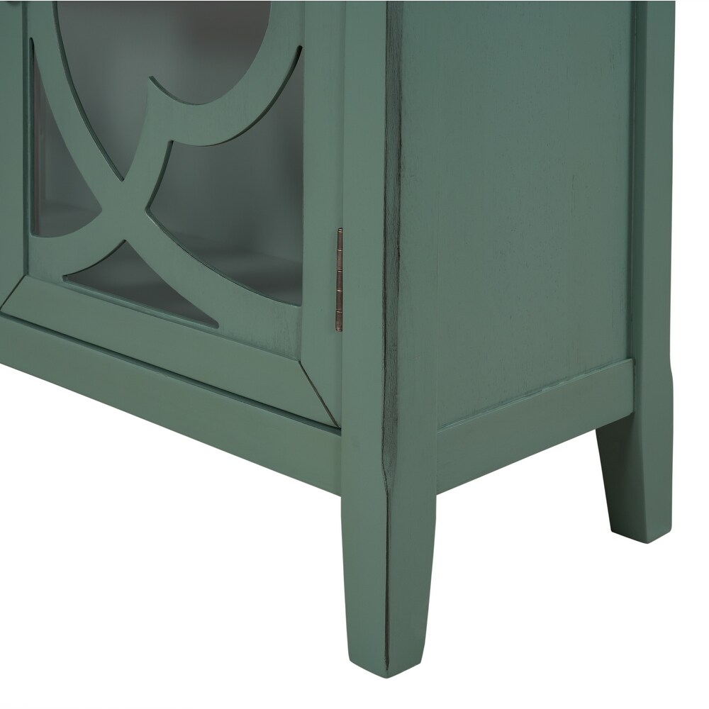 Accent Storage Cabinet Wooden Cabinet with Shelf and Glass Doors Dark Green