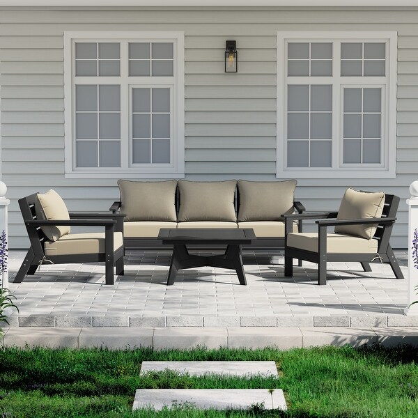 Polytrends Birchwood All Weather HDPE Outdoor Patio Black Deep Seating Sectional (6Piece Set)