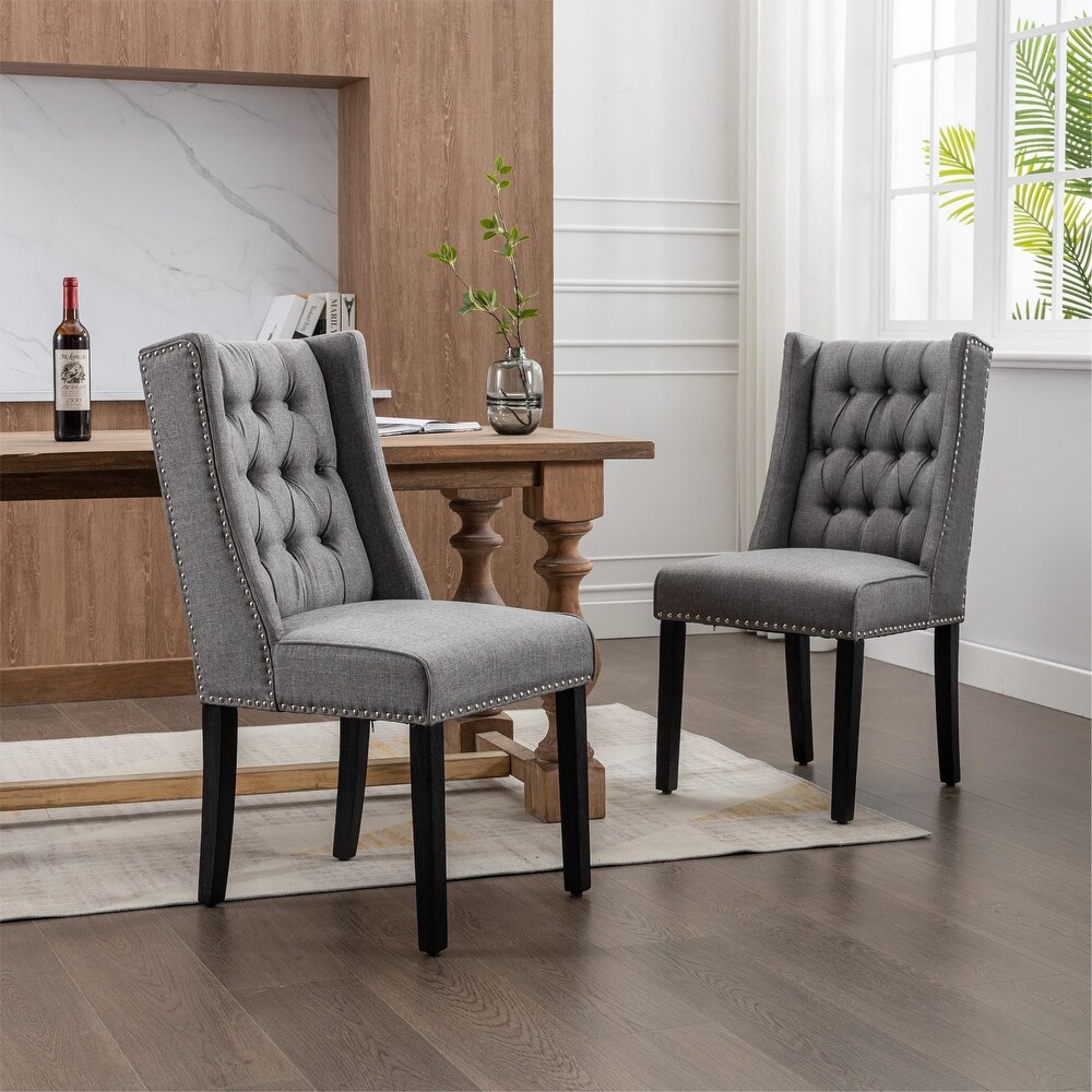 Tufted cloth dining chair  2 piece set for dining room  family kitchen and living room  gray