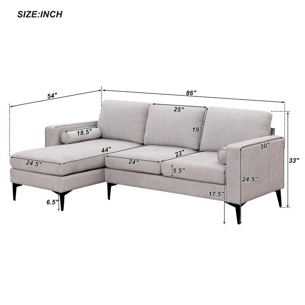 Convertible Chenille Fabric Sectional Sofa with Chaise and Pillows