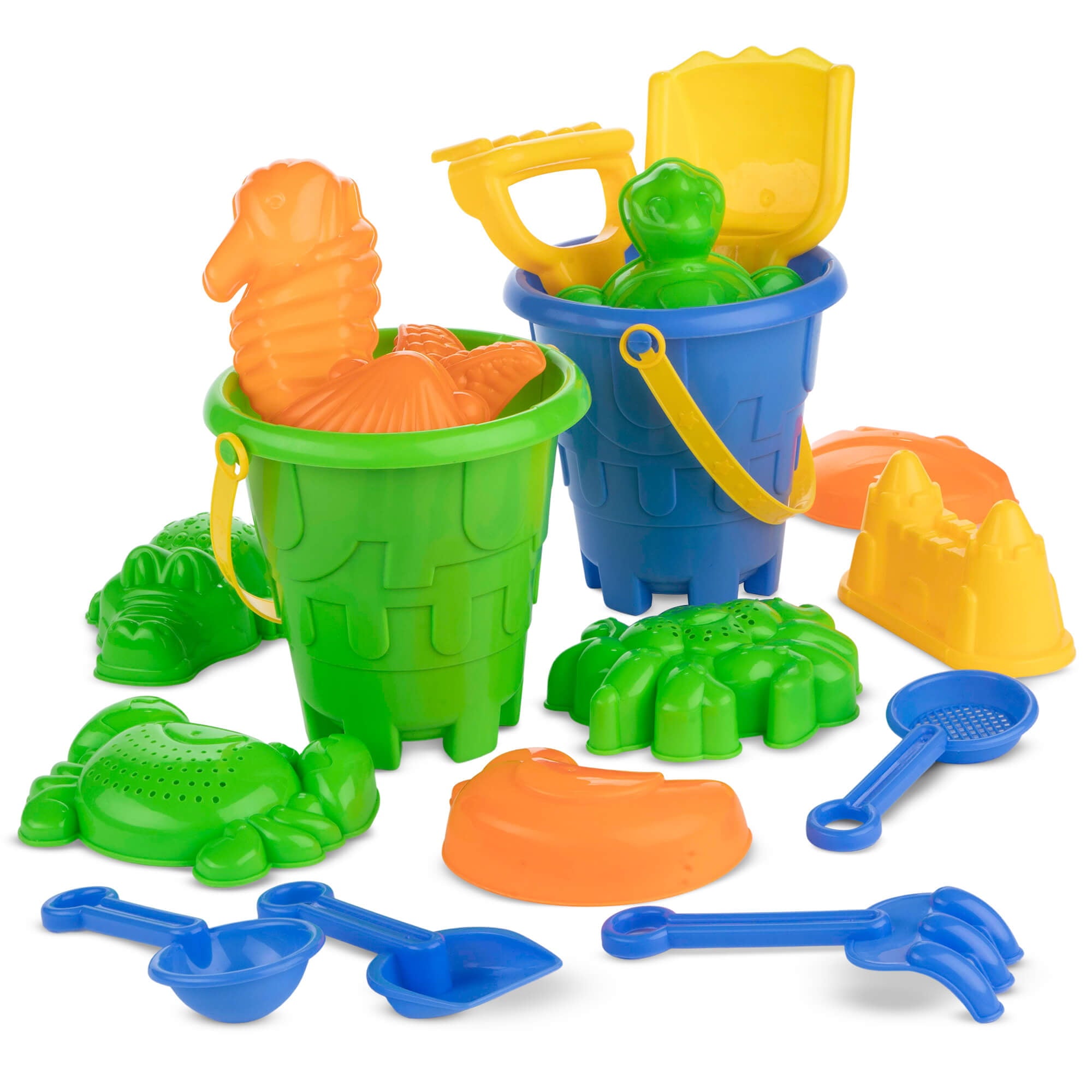 TOYLI Sand Toys Beach Set 19 Pieces, Sand Buckets, Molds, Pail and Shovel Set for Kids Beach Toys