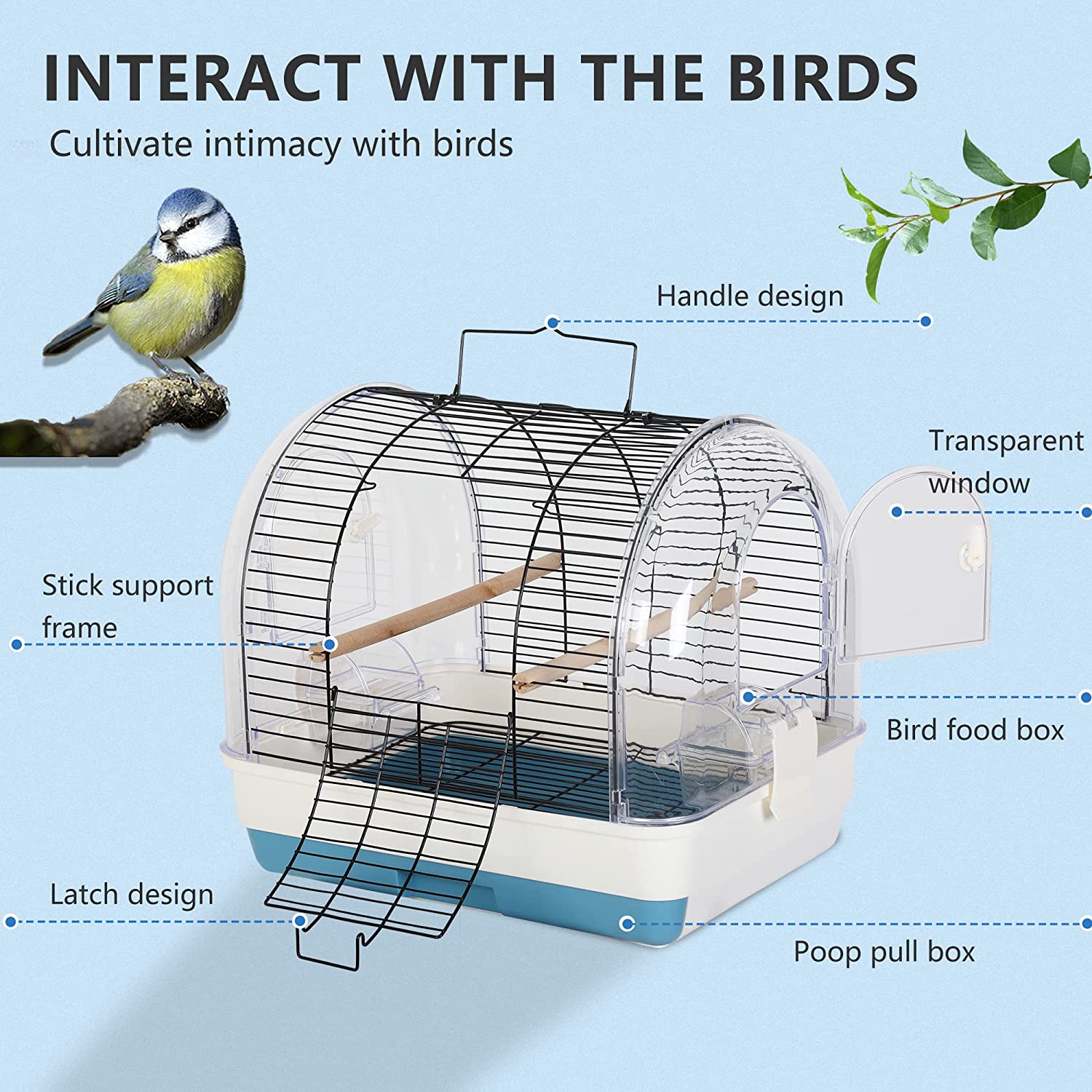 BestPet Bird Carrier Travel Cage with Perch Lightweight Bird Travel Bag Outdoor，Light Blue