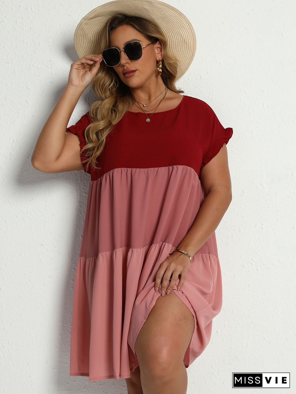 Contrast Color High Waist Loose Dress