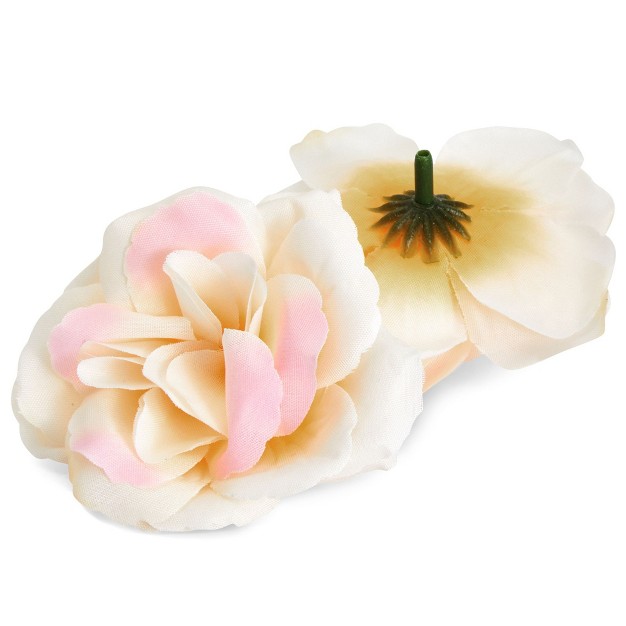 Juvale 50 pack Champagne Artificial Flower Heads Stemless Silk Cloth Roses For Wall Decor Wedding Receptions Faux Bouquets Spring Decor 3 Inch