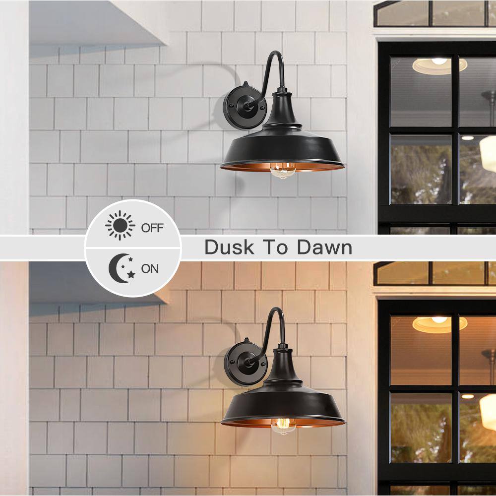 TRUE FINE Grantham 1-Light 12 in. Black Dusk to Dawn Outdoor Barn Light Wall Sconce TD130011OT