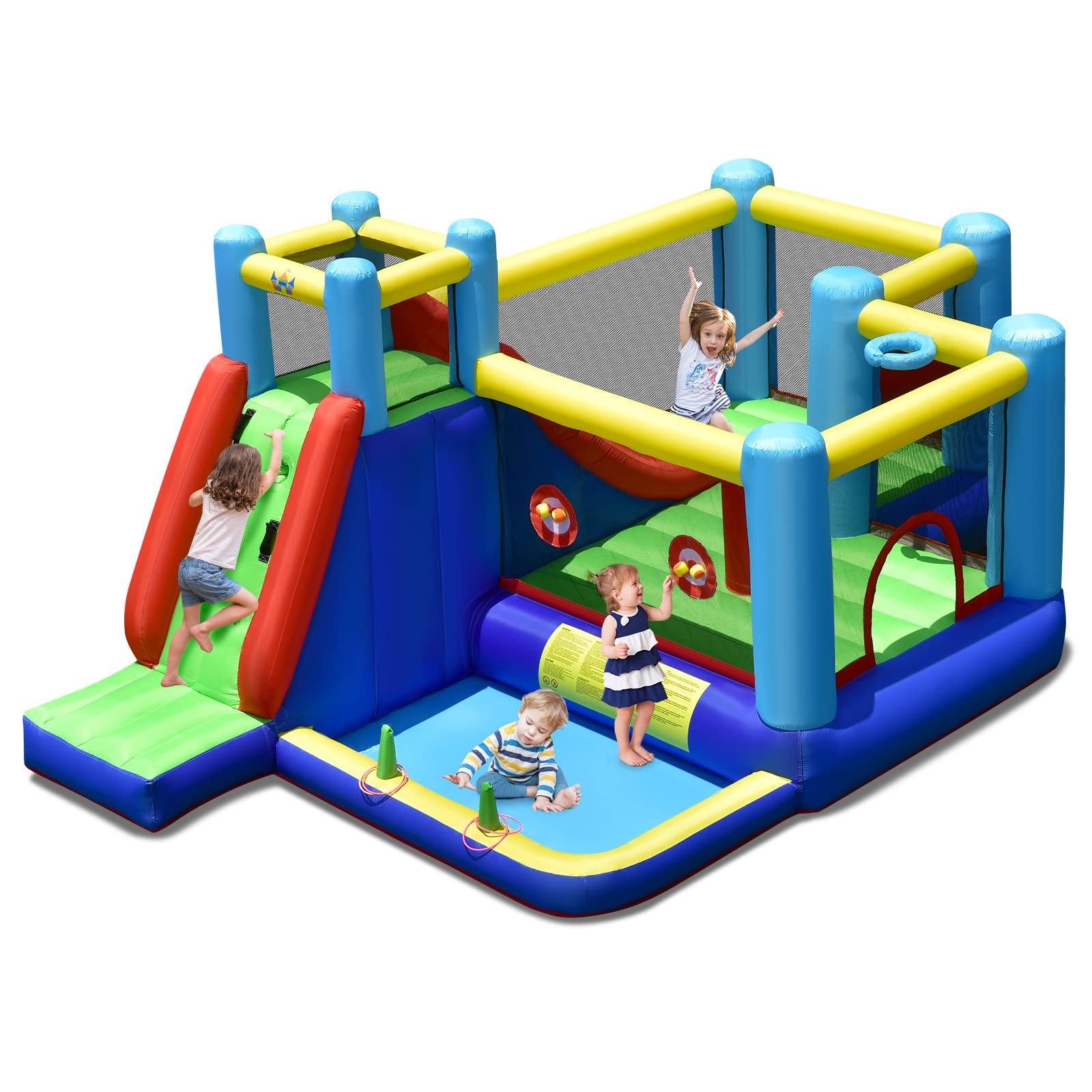 Costzon 8-in-1 Kids Giant Bounce House, Indoor Outdoor Inflatable Kids Jumping Bouncy Castle with Large Jumping Area