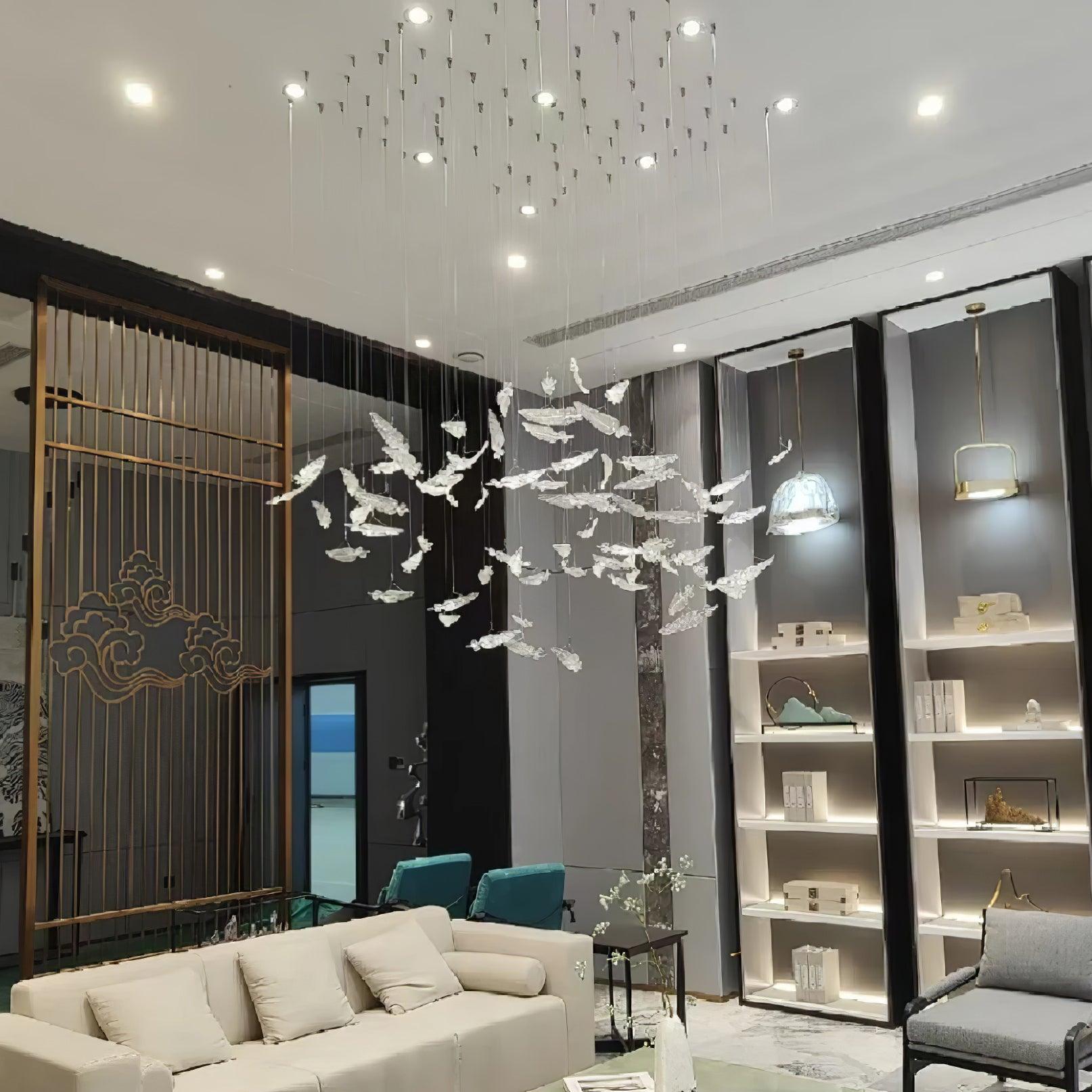 Glass Feathers Flying Chandelier