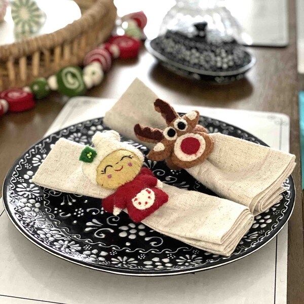 Handmade Felt Christmas Napkin Ring，Set of 4 (Nepal)