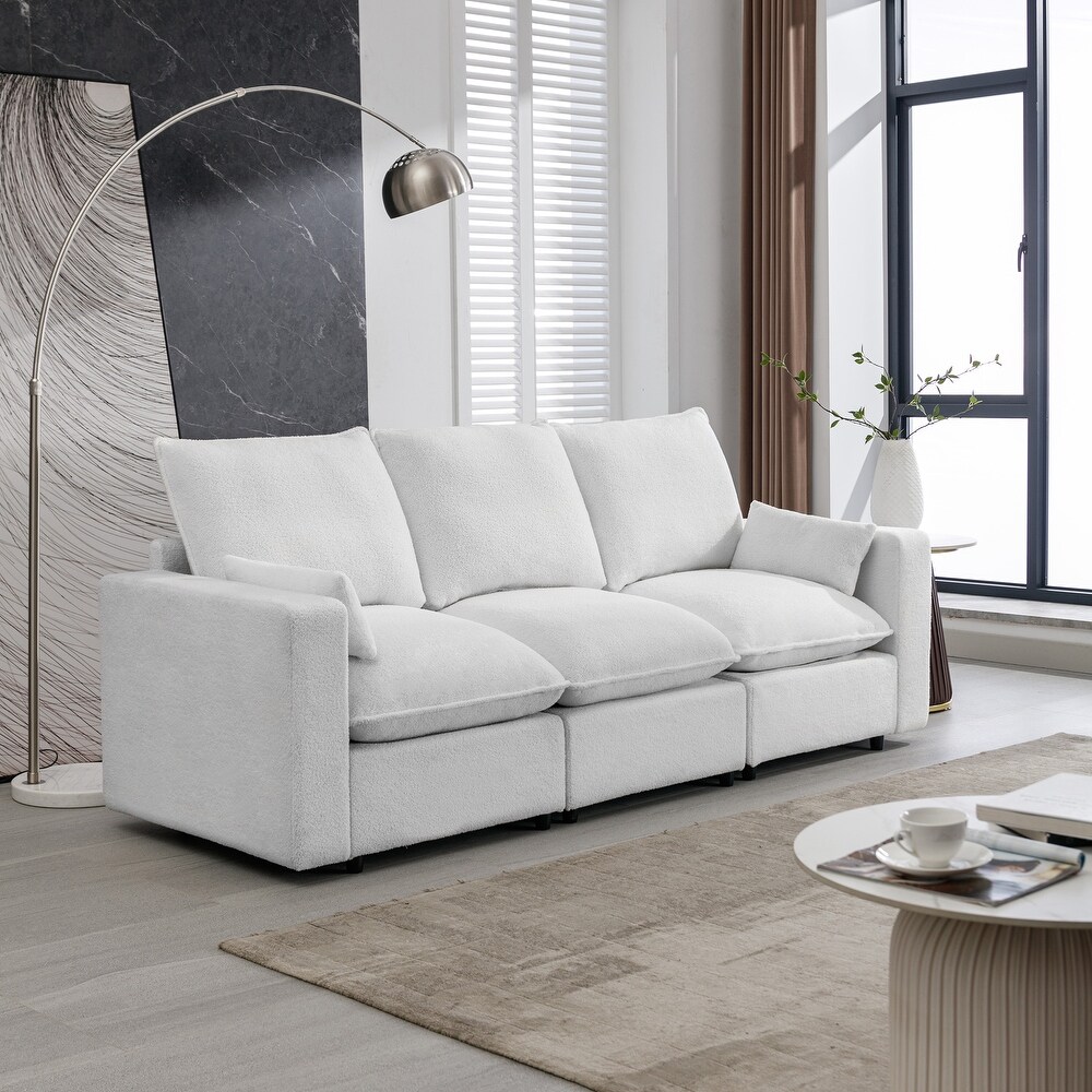 White Sectional Sofa Sleeper Sofa w/ Removable Cushions   2 Pillows