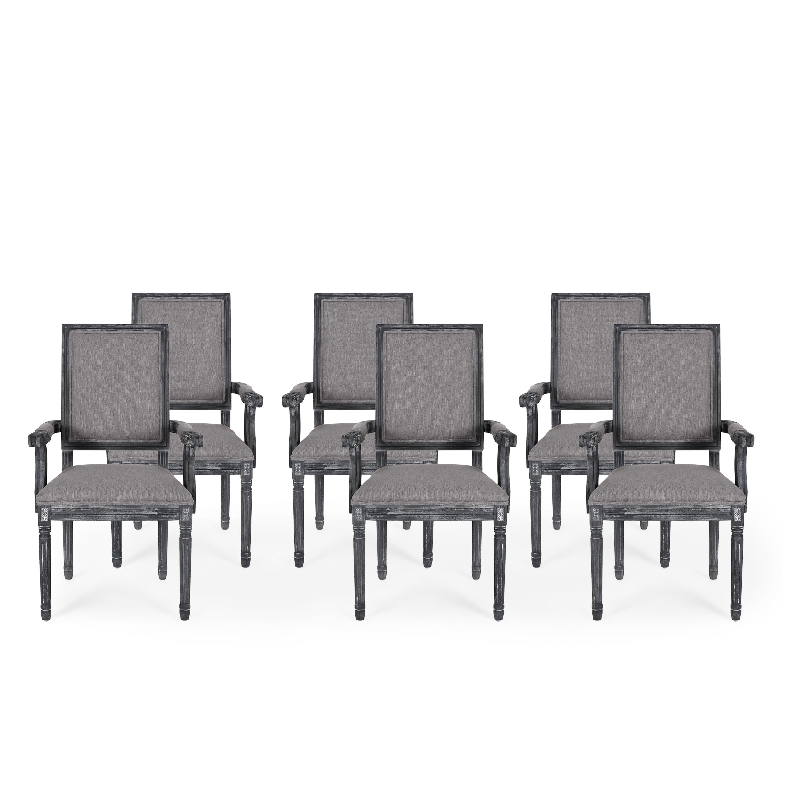 Ashlyn French Country Fabric Upholstered Wood Dining Chairs, Set of 6