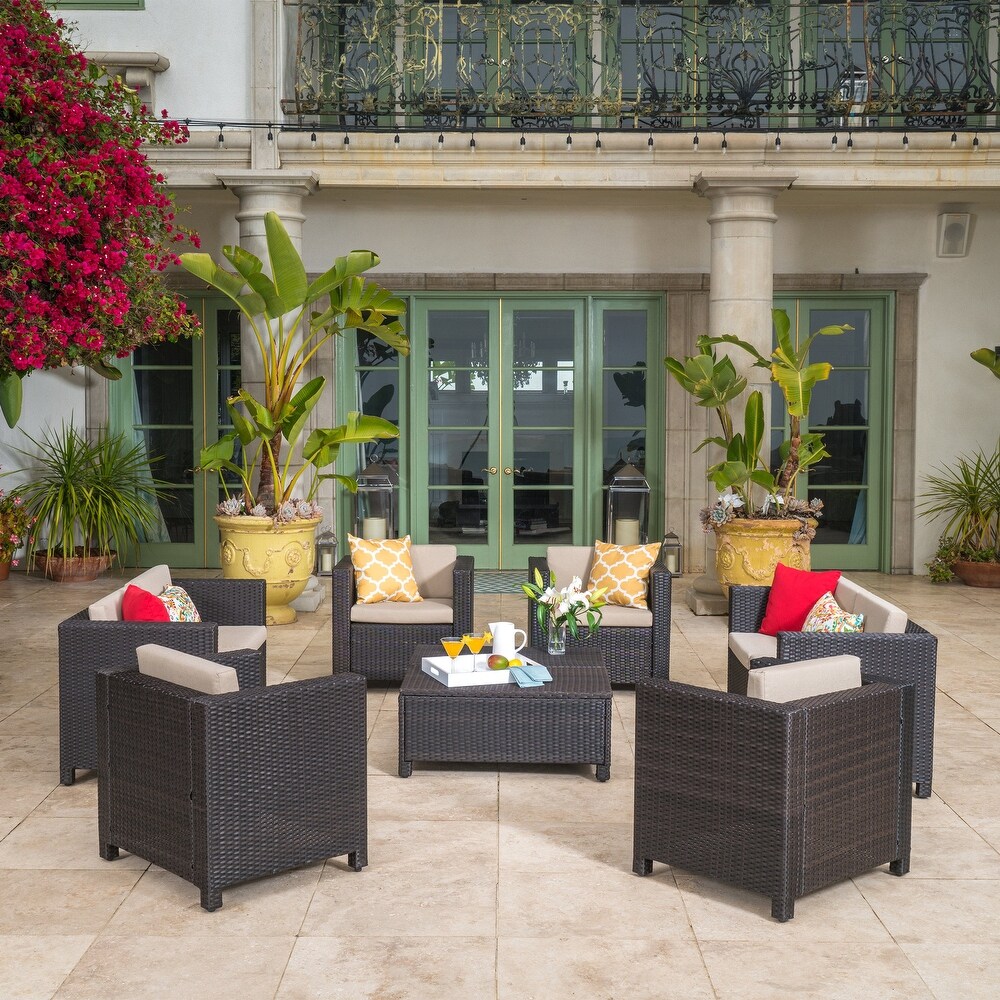 Puerta Outdoor 8 piece Wicker Sofa Chat Set with Cushions by Christopher Knight Home