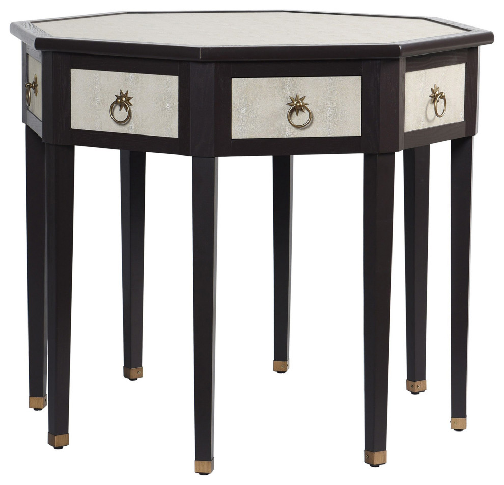 Dann Foley Center Table Ivory Faux Shagreen  Black Veneer Finish   Transitional   Console Tables   by StyleCraft  Houzz