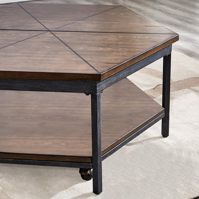 Modern Coffee Table  Metal Frame  ampUnique Hexagonal Split Lifting Top  Espresso   Modern   Coffee Tables   by Declusia  Houzz