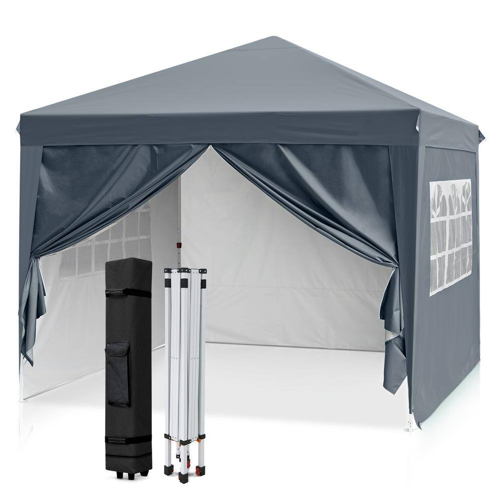 EAGLE PEAK 10 ft. W x 10 ft. D Pop-Up Canopy Tent with 4 Detachable Sidewall E100SW4V2-GRY-AZ