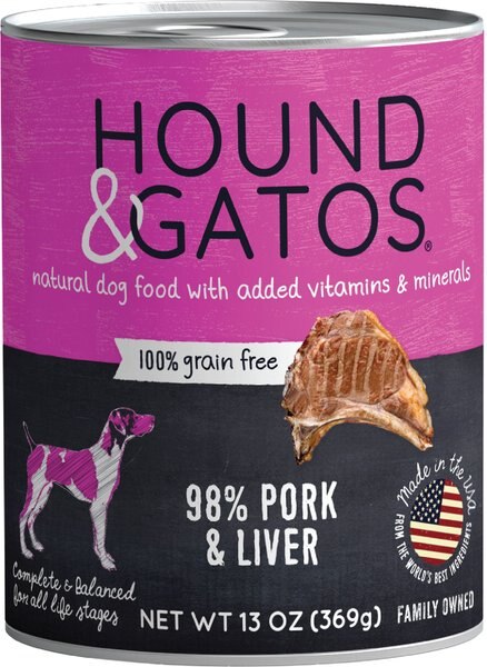 Hound and Gatos Pork and Pork Liver Dog Wet Food， 13-oz can， 12 count